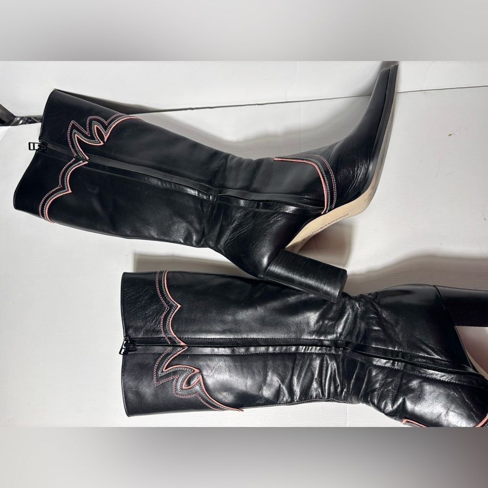 Alfredo Bannister Cowgirl Boots Western Black pink size 8.5 knee high leather - Picture 5 of 6
